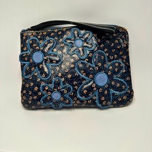 Patricia Nash Blue Denim floral wristlet